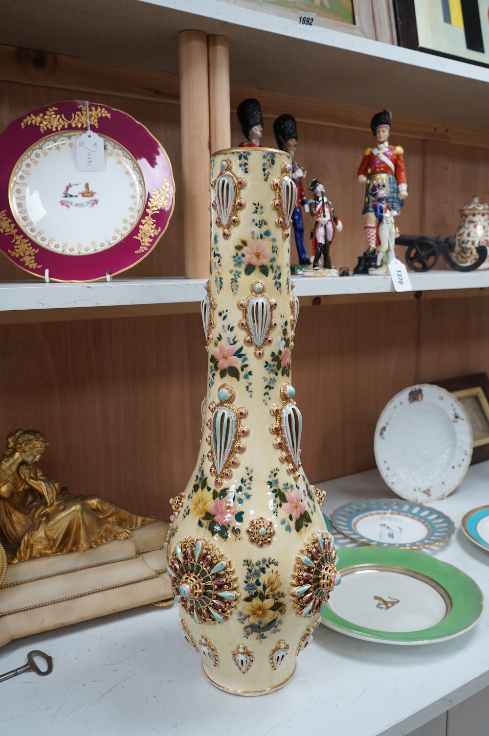 A large Zsolnay ‘jewelled’ vase, 61cm. Condition - restoration to rim